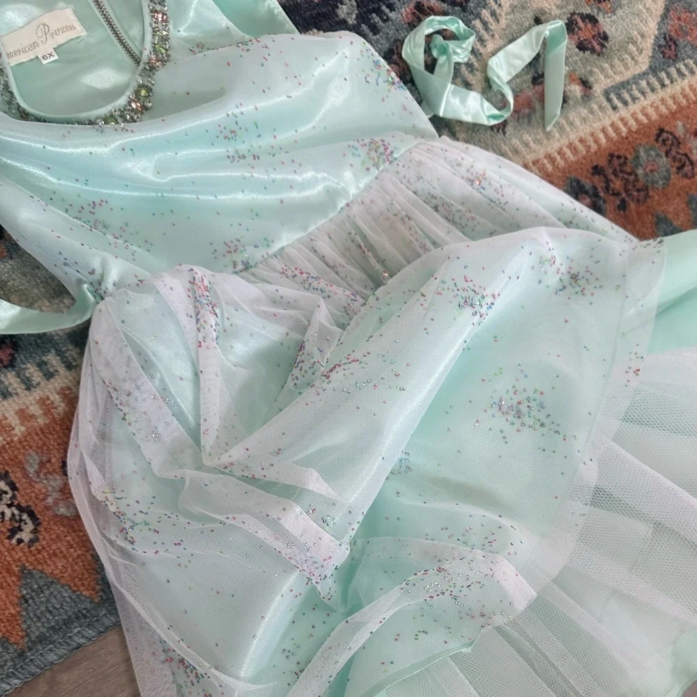 New Nordstrom American Princess Mint Green Sequin Dress Little Girl Size 6